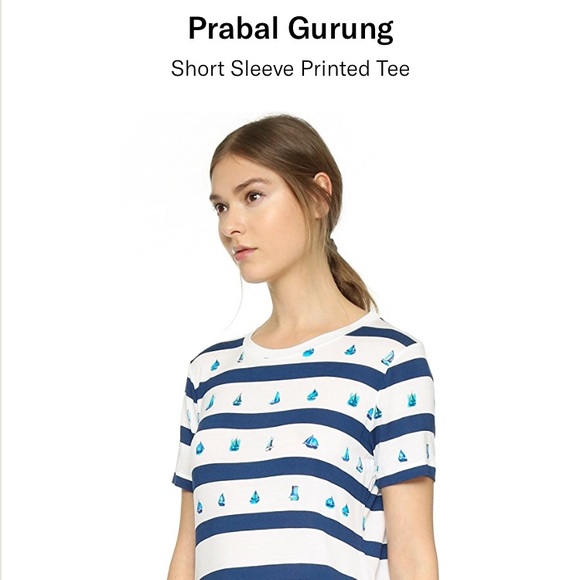 PRABAL GURUNG - Nautical stripe boat printed short sleeve T shirt, Medium - Picture 3 of 6
